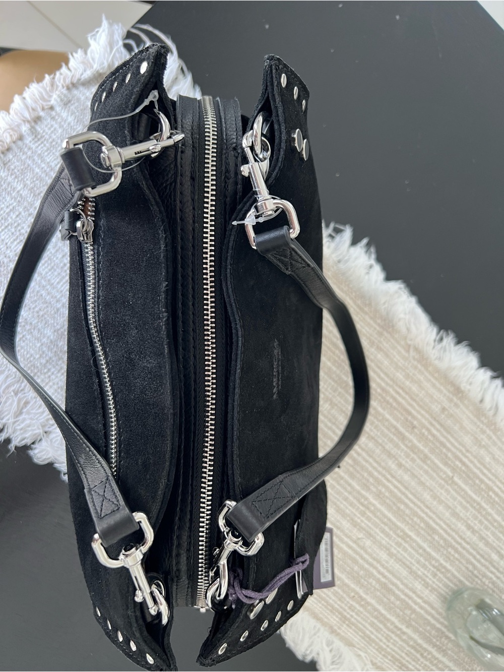 American Leather Co. Black Suede Studded Shoulder Bag - Picture 8 of 16